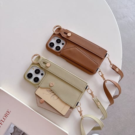 交通カード収納 iPhone15/15Proケース ショルダーストラップ付 iPhone14/13/12Proケース ベルト付き レザー 高機能高品質 [M3844]