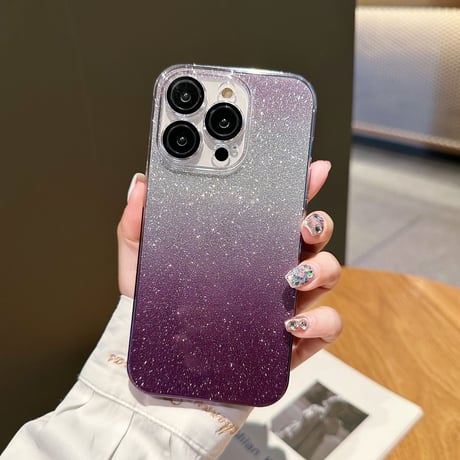 キラキラ黄ばまないiPhone14/14proケース ラメシール付 アイフォン13/12proカバー  レンズフィルム付 高透明感 美しいグラデーションカラー [M3095]