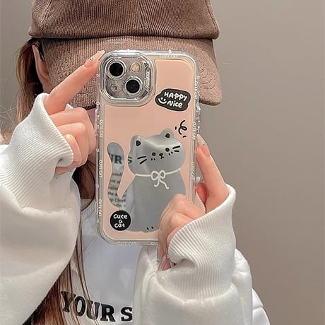 猫鏡付 iPhone15/15proケース キラキラレンズフィルム iPhone14/13pro/12ケース かわいい 女子力アップ[M4119]