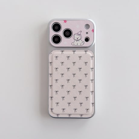 リボン柄 iPhone17Pro/17ケース ワンちゃんカメラカバー iPhone17Promax/16Pro/15ケース 皮っぽ かわいい[M6133]