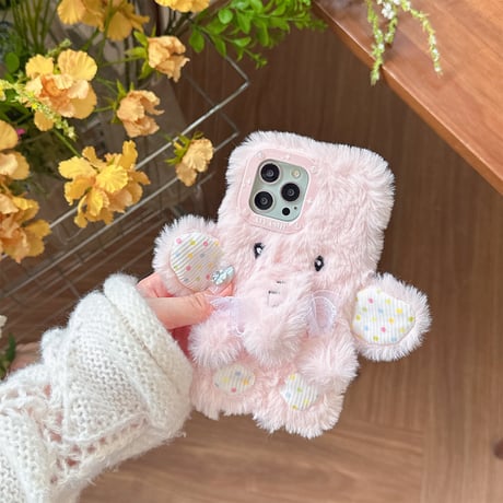 ピンク象ぬいぐるみ iphone15/14pro/13ケース Airpods3/Pro2カバー ふわふわ 可愛い 柔らかい ギフトにおすすめ[M3825]
