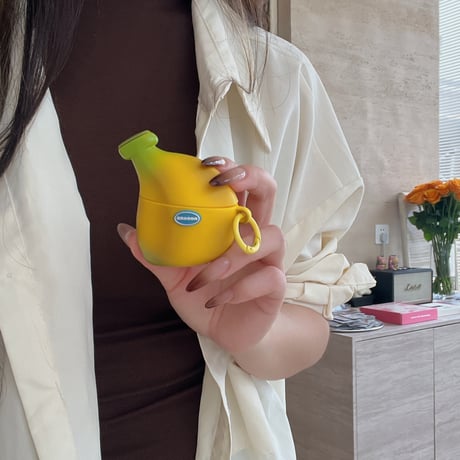 バナナ AirpodsPro3ケース 美味しそう Airpods4/3カバー AirpodsPro第2/1世代 カラビナ付き ギフトにおすすめ[M6357]