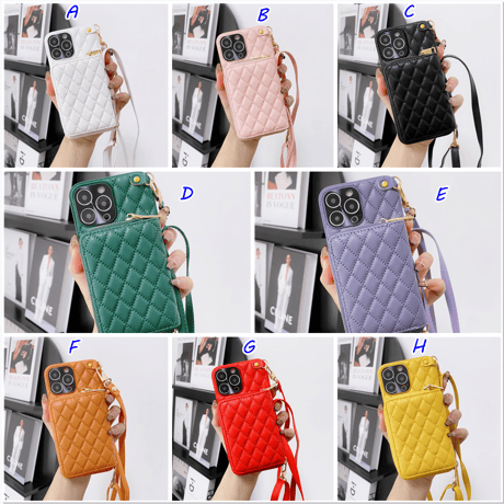 レザー 財布 iPhone14plus/14proケース  カード入れ6個 アイフォン13/12/11proカバー 肩掛けストラップ付 口紅/鍵収納 [M2362]