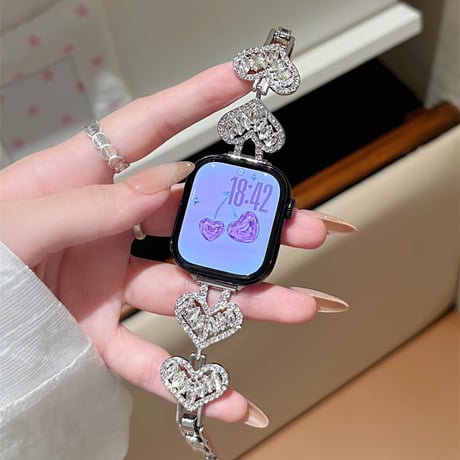 ジュエリーハート AppleWatchバンド 甘め AppleWatchベルト Series 11/10/9/8 SE3/2  Ultra3/2/1 高級感キラキラ感[M6533]