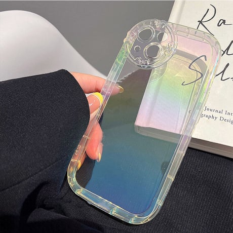キラキラクマさんグリップ付 iphone14/13proケース  レインボーカラー iphone12/11カバー  可愛い  お洒落 多機能 綺麗透明感[M2181]