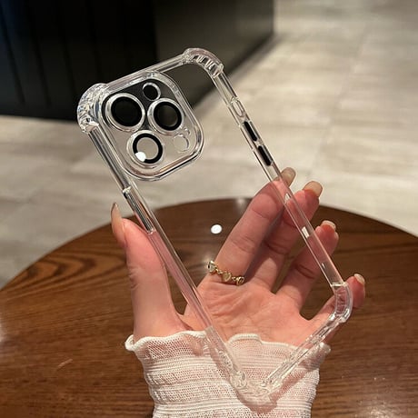 耐衝撃加工高透明 iphone14/13proケース  カメラレンズ全面保護  iphone11proカバー  金属製ボタン 高品質シンプルクリアケース[M1951]