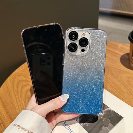 キラキラ黄ばまないiPhone14/14proケース ラメシール付 アイフォン13/12proカバー  レンズフィルム付 高透明感 美しいグラデーションカラー [M3095]