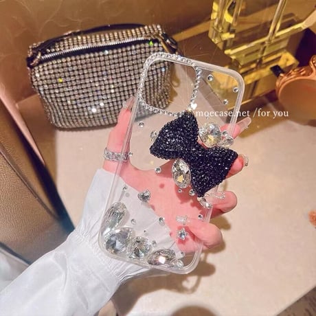ジュエリーリボン iPhone14/15Proケース キラキラ オシャレデコiPhone13/12/11カバー 綺麗 豪華 女子力アップ ギフトにおすすめ[M2669]