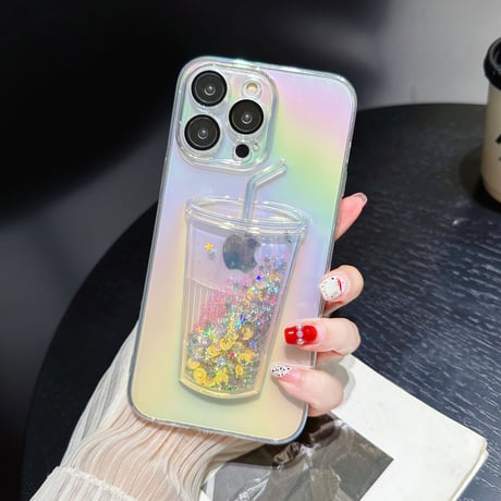【iPhone16】動く氷/レモン iphone15/14proケース グリッター入り液体 iphone13/12カバー キラキラグラデーションカラー レンズフィルム付 人気品[M3122]
