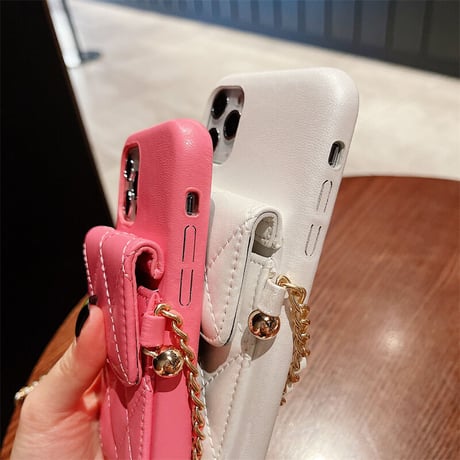 革製カード収納 iphone13/13proケース  首掛けチェーン付き iphone11/12proカバー  高品質 お上品 便利 M1134