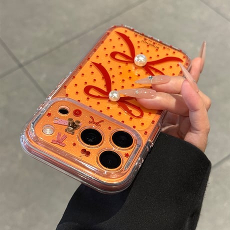 パールリボン iPhone17Pro/17ケース 熊ちゃんカメラカバー iPhone17ProMax/16Pro/15カバー 水玉模様 可愛すぎ [M6046]