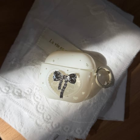 ダイヤリボン AirPodsPro3ケース 上品 Airpods4/3ケース  AirpodsPro2/Pro1カバー  淡色系 リング付 可愛い 高級感 [M5953]