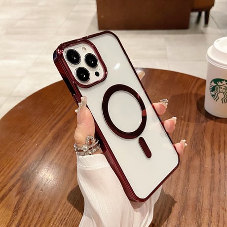 メッキクリア iPhone15Pro/15ProMaxケース  MagSafe高品質 耐久性 黄ばまない iPhone14/12/13Proカバー 軽量[M3532]