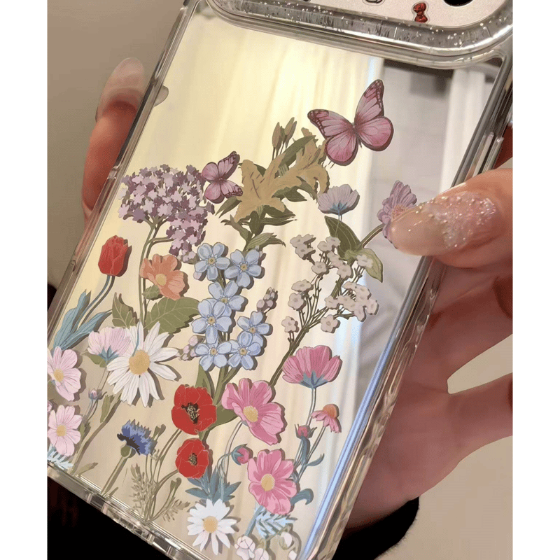 草花柄ミラー iPhone17Pro/17ケース きれい iPhone17Promax/16P