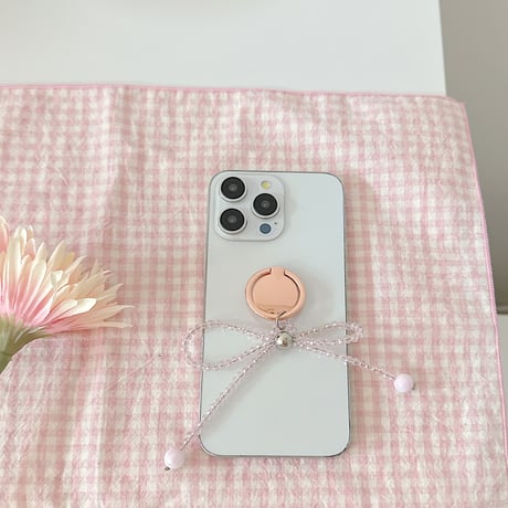 リボンスマホリング スタンド一体 女子力アップ  落下防止 オシャレ ギフトにおすすめ[M4089]