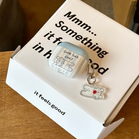 可愛い猫柄 Airpods4ケース ギフトにおすすめ AirpodsPro2ケース airpods3/2カバー キーホルダー付き 縞模様 淡色[M5383]