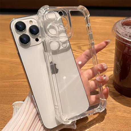耐衝撃加工 iphone14plus/14promaxケース  黄ばまないiphone13/12promaxカバー  高透明感 シンプル風 金属ボタン [M2330]
