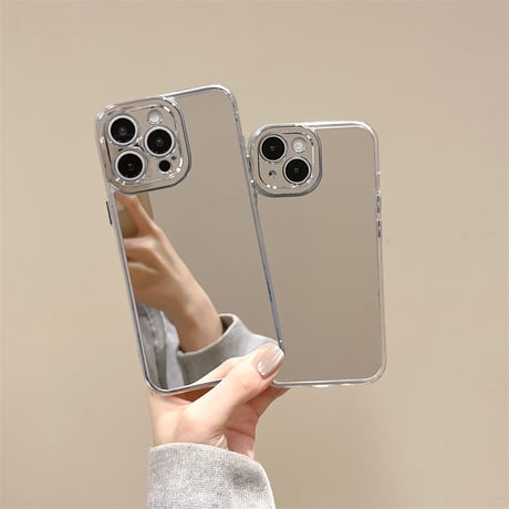 鏡 iPhone16/16Proケース シンプル アイフォン15pro/14/13proカバー メッキ メイク直しに便利 [M4566]