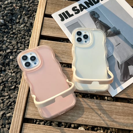 スタンド付波紋枠 iPhone13/14ケース 指紋防止マットクリア アイフォン12pro/11カバー シンプル 黄ばまない 頑丈 男女向け[M2987]