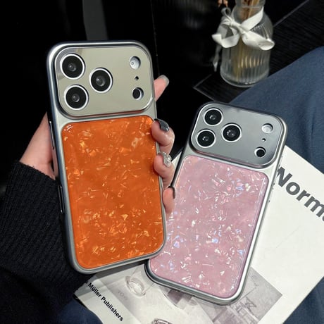 シェル柄 iPhone17pro/17ケース メッキ iPhone16promax/15/14カバー シンプル 光沢感[M6219]
