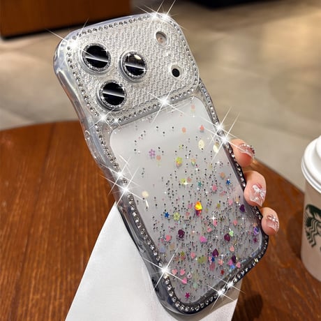 うねうねジュエリーライン iPhone17Pro/17ケース キラキララメ iPhone16/15/14ケース グラデーションカラー レンズ保護[M6364]