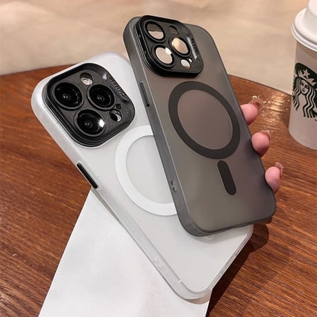 カメラカバースタンド一体型 iPhone15pro/15promaxケース MagSafe対応 指紋防止 iPhone14/13/12カバー シンプル風[M3612]
