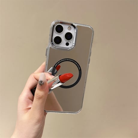 MagSafe対応ミラーiPhone17Pro/17promaxケース メッキ シルバー iPhone16/15/17e/SE3ケース 頑丈 人気品[M6513]