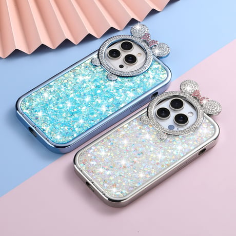 女子力UP iPhone15/15Proケース  ジュエリーリボン キラキラグリッター iPhone14/13Pro/12カバー 可愛い きれい[M4123]