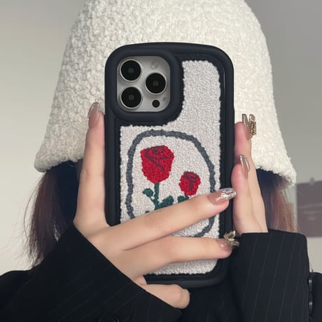 刺繡 薔薇柄 iphone14pro/14promaxケース  シック iphone13/12/11カバー  耐衝撃 高級感 頑丈[M2498]