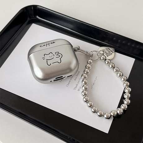 メッキ AirpodsPro3ケース 高級感シルバー Airpods4/3カバー AirpodsPro第2/1世代 ビーズストラップ ギフトにおすすめ[M6362]