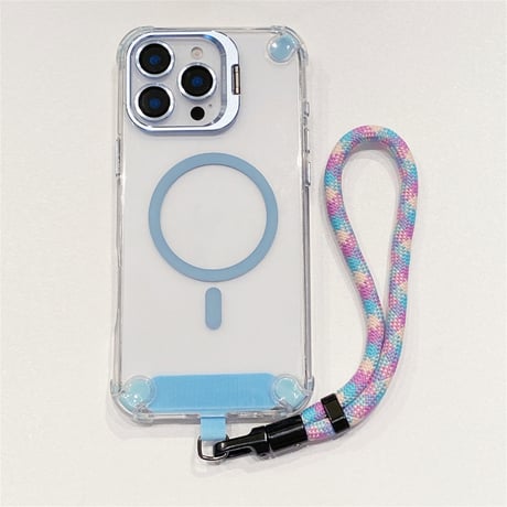 ストラップ付 iPhone16pro/17ケース Magsafe充電 スタンド付 iphone15pro/14pro/13カバー 透明 耐衝撃 [M5449]