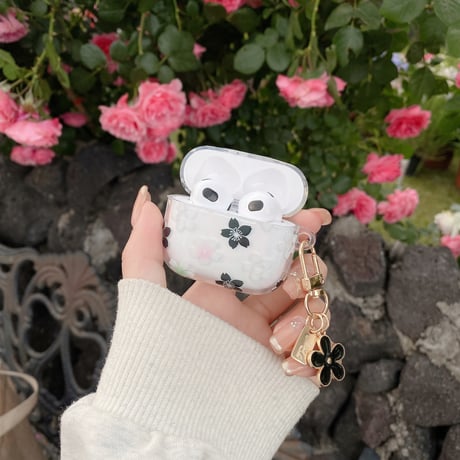 春花 Airpods 4ケース 透明 Airpods3/Pro2ケース airpodspro2カバー  女子力UP 花キーチェーン付 大人可愛い[M5235]