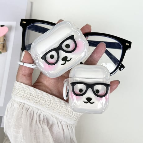 メガネ掛け熊 Airpods4ケース かわいい AirpodsPro2ケース airpods3/2カバー  リング付 ギフトにおすすめ [M5315]