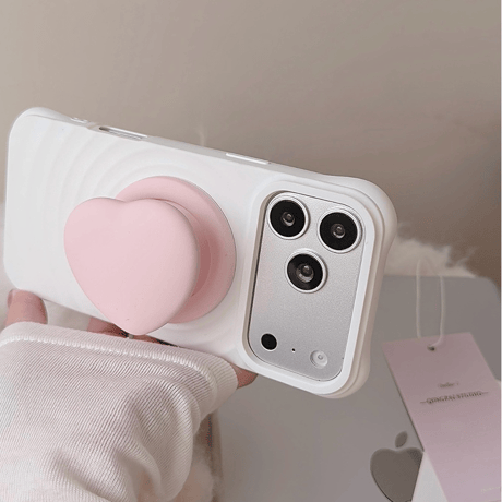 ピンクハートグリップ iPhone17/17Proケース MagSafe対応 iPhone16Pro/15/14ケース 耐衝撃 シンプル 高級感 [M6088]