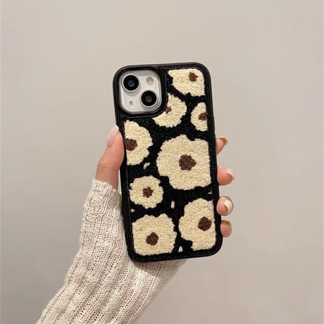 刺繡 花柄 iPhone15/15Proケース 秋冬トレンド iPhone14/13proカバー 高級感 ファッション [M3567]