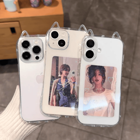 猫の耳 iPhone16/16Proケース 高透明 iPhone15Plus/14pro/SEカバー フィット感 推し活におすすめ 自由アレンジ[M5363]