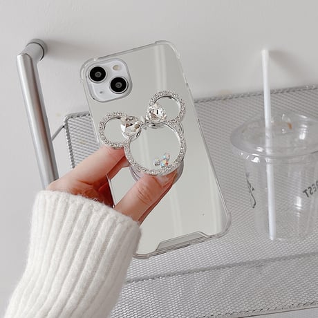鏡グリップ iPhone15/15proケース かわいいミラー iPhoneSE2/14/13Proカバー 女子に大人気 ギフトにおすすめ 多機能 [M4016]