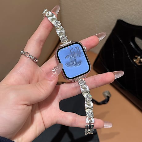 高級感 Apple Watch10/9 バンド Ultra series8 7 6 5 4  3 2 SE SE2 ジュエリー花 アップルウォッチベルト 大人ファッション エレガント[M5183]