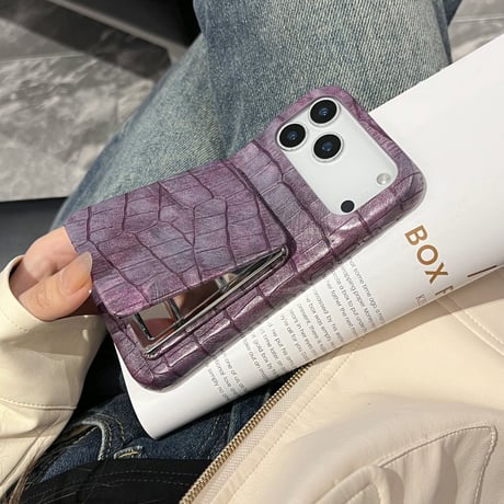 ワニ革 ミラースタンド付 iPhone17Pro/17ケース レザー 高級感 iPhone17ProMax/16Pro/15カバー 上品 高品質 耐衝撃 [M6074]