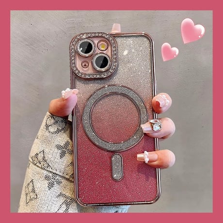 ジュエリー Magsafe対応 iPhone15/15proケース キラキラインナーシール付 iphone 14/13/12カバー きれい[M3857]