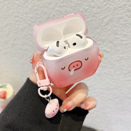 ブタ Airpods 4ケース めっちゃ可愛い エアーポッズ3/Pro2ケース airpodsproカバー キーホルダー付 ギフトにおすすめ[M5103]