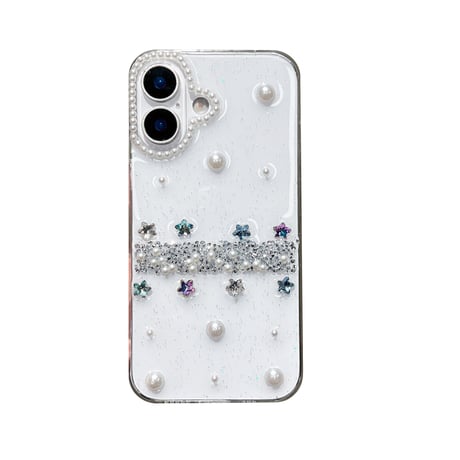 ハンドメイド iPhone16plus/16proケース パール/ダイヤデコ iPhone15/14/13promaxカバー 高透明 かわいい 女子力高い [M5360]