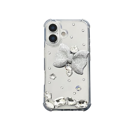 ダイヤリボン鏡 iPhone17/17Proケース キラキラ 豪華 iPhone16pro/15plus/14カバー 四角耐衝撃 [M5554]