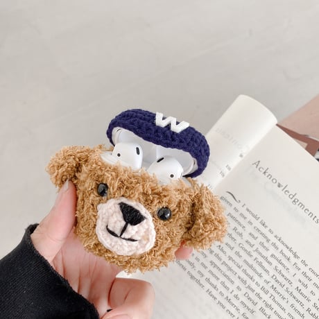 帽子をかぶる熊 airpods3ケース Bear airpodsproカバー 可愛い フワフワ 温かい 冬グッズM1230