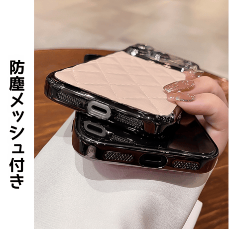 上品 iPhone17Pro/17ケース レザー レンズ保護フィルム付 iPhone17ProMax/16Pro/15カバー オトナ可愛い キルティングデザイン [M5849]