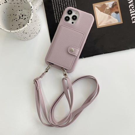 レザー製カード収納4個 iphone14/13promaxケース 高品質 iphone12mini/11proカバー  シンプル風 長さ調整可能ストラップ付 [M2147]