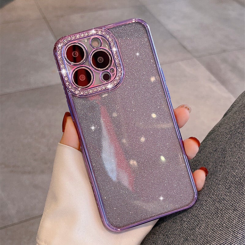 キラキラ紫色 iphone14pro/14promaxケース ラメ入りシール付