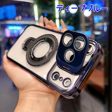 ダブルスタンド付 iPhone17pro/17promaxケース カメラカバー アイフォン17/16pro/15カバー MagSafe対応 高透明 メッキ[M5841]
