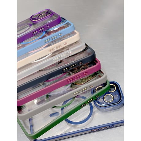 黄ばまないMagSafe iPhone15pro/15promaxケース ガラスレンズフィルム付 iPhone14Pro/13proケース  シンプル高級感 金属ボタン [M3824]
