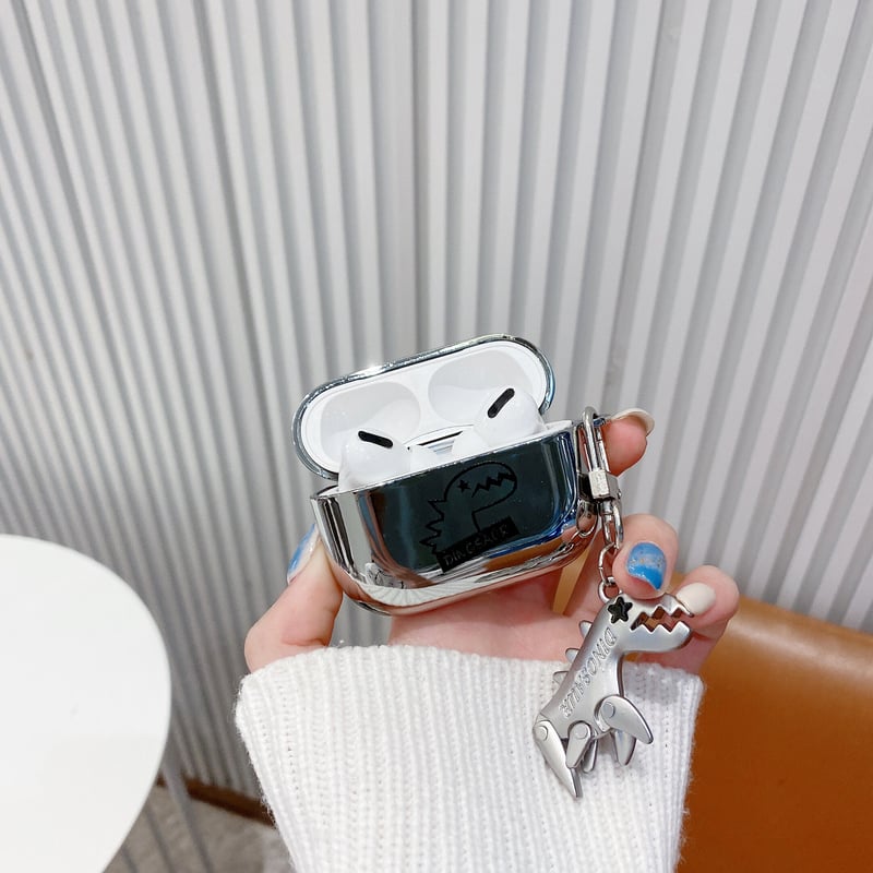 Airpods 4】銀色 恐竜 airpodspro2/1ケース dinosaur キー